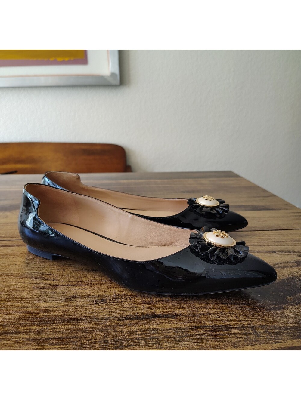 TORY BURCH Pearl Flats Ballet Shoe Size 9M US Black Melody Pearl